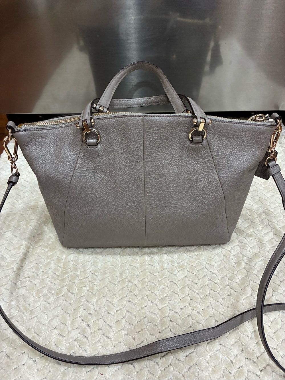 Coach Pebbled Leather Satchel in Dove Gray - Picture 4 of 13